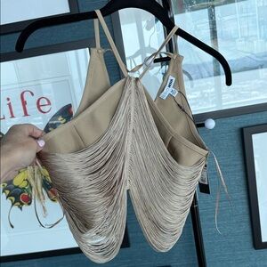 Fashion Nova Beige Fringe Crop Top